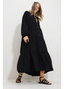 Trend Alaçatı Stili Women's Black Crew Neck Self Textured Maxi Length Dress