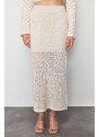 Trendyol Stone Midi Lined Openwork/Perforated Knitwear Skirt