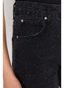 Trendyol Black Stone Detailed High Waist Wide Leg Jeans