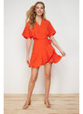 Trendyol Orange Double Breasted Skirt Flounced Mini Woven Dress