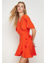 Trendyol Orange Double Breasted Skirt Flounced Mini Woven Dress