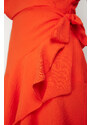 Trendyol Orange Double Breasted Skirt Flounced Mini Woven Dress