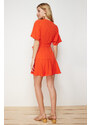 Trendyol Orange Double Breasted Skirt Flounced Mini Woven Dress