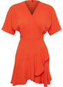 Trendyol Orange Double Breasted Skirt Flounced Mini Woven Dress