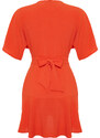 Trendyol Orange Double Breasted Skirt Flounced Mini Woven Dress