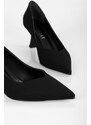 Shoeberry Women's Carrie Black Satin Stone Heel Shoes Stiletto