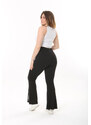 Şans Women's Plus Size Black Leg Stone And Slit Detail Lycra Trousers