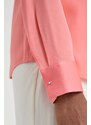 Hedvábné tričko BOSS fialová barva, regular