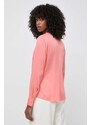 Hedvábné tričko BOSS fialová barva, regular