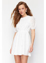 Trendyol Ecru A-Line Mini Embroidery Woven Dress with Elastic Waist