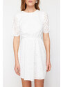 Trendyol Ecru A-Line Mini Embroidery Woven Dress with Elastic Waist