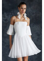 Trendyol Bridal White Open Waist/Skater Woven Corset Detailed Wedding/Wedding Elegant Evening Dress