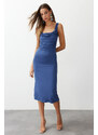 Trendyol Indigo Fitted Detail Collar Flexible Knitted Midi Dress