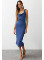 Trendyol Indigo Fitted Detail Collar Flexible Knitted Midi Dress