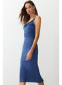 Trendyol Indigo Fitted Detail Collar Flexible Knitted Midi Dress