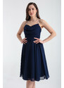 Lafaba Women's Navy Blue Stone Strap Midi Evening Dress
