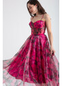 Lafaba Women's Fuchsia Design Organza Evening Dress