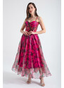 Lafaba Women's Fuchsia Design Organza Evening Dress