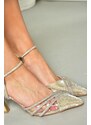 Fox Shoes S820303107 Gold Snake Print Thin Heel Women's Evening Shoe