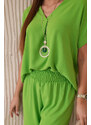 K-Fashion Komplet s náhrdelníkem halenka + kalhoty jasně zelená
