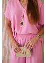 K-Fashion Komplet s náhrdelníkem halenka + kalhoty světle růžová