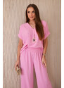 K-Fashion Komplet s náhrdelníkem halenka + kalhoty světle růžová