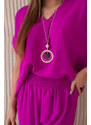 K-Fashion Komplet s náhrdelníkem halenka + kalhoty tmavě fialová