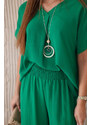 K-Fashion Komplet s náhrdelníkem halenka + kalhoty zelený