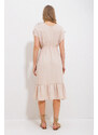 Trend Alaçatı Stili Women's Beige V-Neck Skirt Flounce Elastic Waist Woven Dress