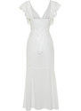 Trendyol Bridal Ecru Maxi Woven Tied Beach Dress