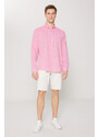 AC&Co / Altınyıldız Classics Men's Fuchsia Comfort Fit Relaxed-Cut Buttoned Collar Casual Linen Shirt.