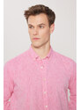 AC&Co / Altınyıldız Classics Men's Fuchsia Comfort Fit Relaxed-Cut Buttoned Collar Casual Linen Shirt.