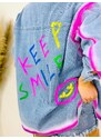 Webmoda Exkluzivní oversize prodloužená džínová bunda KEEP SMILE