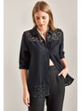 Bianco Lucci Women's Lace Patterned Shirt with Fold Sleeves