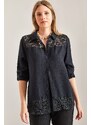 Bianco Lucci Women's Lace Patterned Shirt with Fold Sleeves