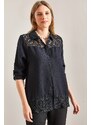 Bianco Lucci Women's Lace Patterned Shirt with Fold Sleeves