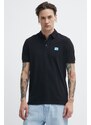 Bavlněné polo tričko HUGO černá barva, s aplikací