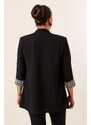 By Saygı Undershirt And Jacket Sleeve Ends Leopard Patterned Crepe Plus Size 2 Pcs Set Black