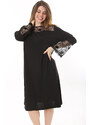 Şans Women's Plus Size Black Lace Detailed Dress