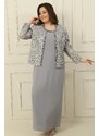 By Saygı Long Crepe Dress with Stones and Lined Collar, Sequin Jacket Plus Size 2-Piece Suit