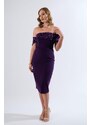 Carmen Purple Low Sleeve Stone Crepe Evening Dress
