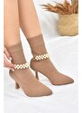 Fox Shoes Mink Pearl Accessory Knitwear Women's Boots