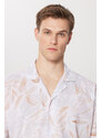 AC&Co / Altınyıldız Classics Men's Beige-brown Oversized Loose Cut Cuban Collar 100% Cotton Printed Short Sleeve Shirt.