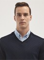 ALTINYILDIZ CLASSICS Men's Navy Blue Standard Fit Normal Cut V-Neck Knitwear Sweater.