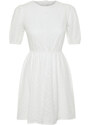 Trendyol Ecru A-Line Mini Embroidery Woven Dress with Elastic Waist