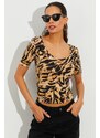 Cool & Sexy Women's Camel Patterned Blouse