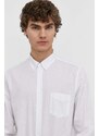 Lněná košile Samsoe Samsoe pánská, bílá barva, regular, s límečkem button-down