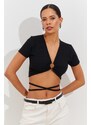 Cool & Sexy Women's Black Halterneck Crop Top