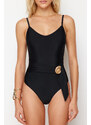 Trendyol Black Belted U-Neck Regular Swimsuit with Accessories