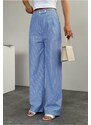 Laluvia Blue Striped Two-Button Trousers